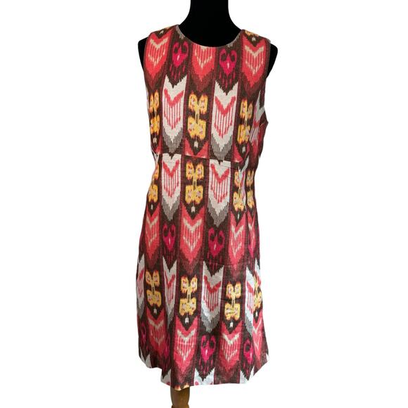 Tory Burch Linen Ikat Print Dress Size 12 Sheath Sleeveless Metallic Thread - Picture 9 of 9
